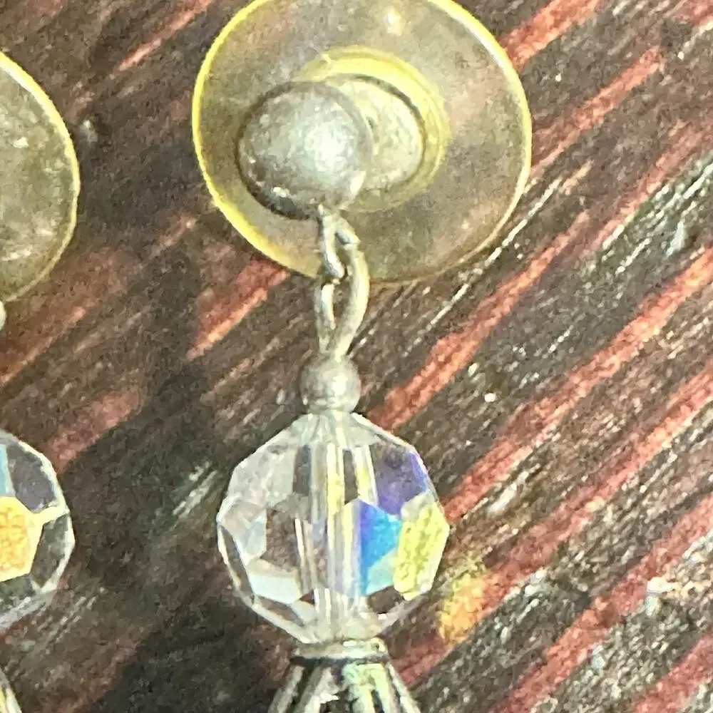 Vintage Faceted Crystal Drop Earrings Iridescent Aurora Borealis Dangle Pierced
